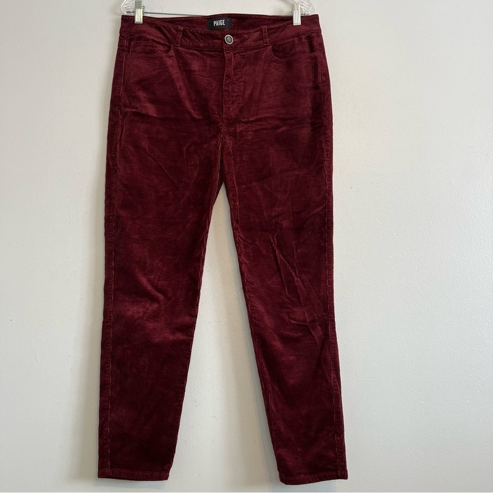 PAIGE Hoxton Ankle Corduroy Skinny Jeans Burgundy Women's Size 32 Office - Picture 3 of 11